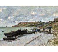 Poster retrò villaggio - Barche sulla costa della Normandia Wall Art -...