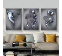 Poster romantico per coppia di sculture 3D amanti della scultura in metallo, statuetta artistica su tela, senza cornice (3 pezzi, 70 x 100 cm, figura 3)