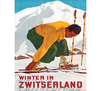 Poster sci inverno in Svizzera arte parete viaggio neve -...