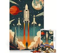 Poster spaziale vettoriale retrò, puzzle da 1000 pezzi per adolescenti, giocattolo antistress, taglio di alta qualità, (38x52cm)