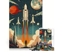 Poster spaziale vettoriale retrò, puzzle da 1000 pezzi per adulti e ragazzi, ricordo, costruzione lenta, divertimento, taglio preciso, opera d'arte da collezione (50x75cm)