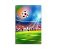 Poster sportivo con due palloni da calcio che volano nello stadio, stampa artistica da parete su tela, per soggiorno, camera da letto, 50 x 75 cm, senza cornice