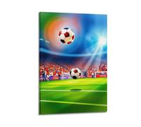 Poster sportivo con due palloni da calcio che volano nello stadio, stampa artistica da parete su tela, per soggiorno, camera da letto, 50 x 75 cm, con cornice