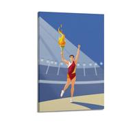 Poster sportivo con stadio portatore di fiaccole su tela, stile piatto, decorazione artistica da parete per soggiorno, camera da letto, 30 x 45 cm, con cornice
