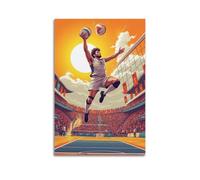 Poster sportivo da parete, motivo: giocatore di pallavolo, stadio, folla, sole, su tela, per soggiorno, camera da letto, 60 x 90 cm, senza cornice