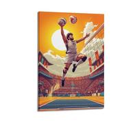 Poster sportivo da parete, motivo: giocatore di pallavolo, stadio, folla, sole, su tela, per soggiorno, camera da letto, 50 x 75 cm, con cornice