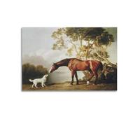 Poster stampato su tela con immagine di George Stubbs Painter Works, cavallo della baia e cane bianco, decorazione per la casa, 50 x 75 cm