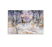 Poster stampato su tela da appendere con Charles Marion Russell, motivo: cervo in una foresta innevata, decorazione per la casa, 30 x 45 cm