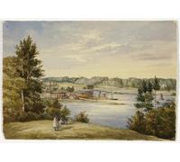 Poster storico della città fluviale - arte murale di campagna -...