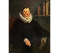 Poster studioso con colletto a volant che tiene libro arte da parete -...