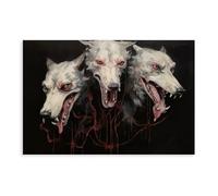 Poster su tela, arte gotica del cane a tre teste dell'inferno, decorazione per camera da letto, ufficio, camera da letto, regalo, 60 x 90 cm