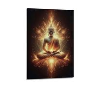 Poster su tela artistica da parete per ufficio, poster religioso con Buddha dorato sacro e tranquillo, per creare spazio zen, decorazione, pittura, 20 x 30 cm, stile cornice
