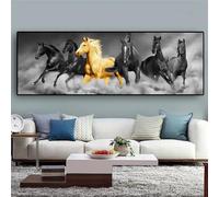 Poster su tela cavallo, motivo cavalli in bianco e nero, con animali, per soggiorno, camera da letto, senza cornice(A,30x90cm)