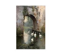 Poster su tela con cigno sotto il ponte di pietra, decorazione per camera da letto, ufficio, camera da letto, regalo, 20 x 30 cm