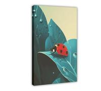 Poster su tela con coccinelle e gocce di rugiada, decorazione per camera da letto, ufficio, stanza, regalo, 50 x 75 cm