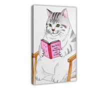 Poster su tela con divertente gatto grasso che legge la lettura, decorazione per camera da letto, ufficio, camera da letto, regalo, 30 x 45 cm