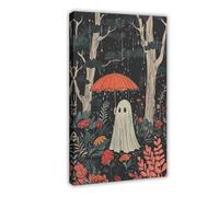 Poster su tela con fantasma che tiene un ombrello nella foresta, decorazione per camera da letto, ufficio, camera da letto, regalo, 40 x 60 cm