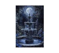 Poster su tela con fontana al chiaro di luna, decorazione artistica da parete per soggiorno, camera da letto, 60 x 90 cm