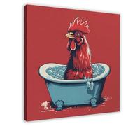 Poster su tela con gallo che fa il bagno, decorazione per camera da letto, ufficio, stanza, regalo, 70 x 70 cm
