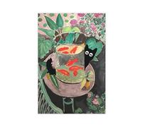 Poster su tela con gatto Matisse il pesce rosso, divertente, decorazione per camera da letto, sport, ufficio, camera da letto, regalo, senza cornice, 50 x 75 cm