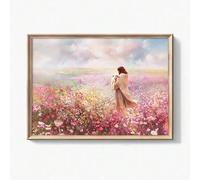 Poster su tela con Gesù e l'Agnello di Dio, dipinto su tela, arte cristiana, decorazione per la stanza, floreale e colorato, per la cura del pastore e per l'agnello smarrito (40x60 cm/senza cornice).
