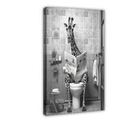 Poster su tela con giraffa che legge un giornale sulla toilette, decorazione per camera da letto, ufficio, camera da letto, regalo, 40 x 60 cm