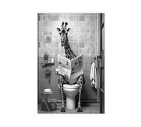 Poster su tela con giraffa che legge un giornale sulla toilette, decorazione per camera da letto, ufficio, camera da letto, regalo, 40 x 60 cm