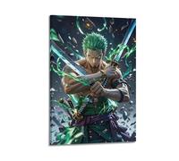 Poster su tela con immagine di One Piece, Zoro con tre spade verdi, energia avvolta intorno alla lama, poster su tela per soggiorno, camera da letto, sala giochi, ufficio, 60 x 90 cm