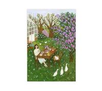 Poster su tela con immagine di una donna che si gode il tè pomeridiano sotto un albero di lilla, decorazione per camera da letto, ufficio, camera da letto, regalo, 60 x 90 cm
