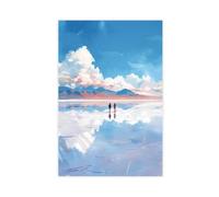 Poster su tela con la gente sul lago, decorazione per camera da letto, ufficio, stanza, regalo, 60 x 90 cm