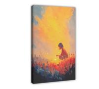 Poster su tela con la ragazza e le lucciole, decorazione artistica da parete per soggiorno e camera da letto, 20 x 30 cm