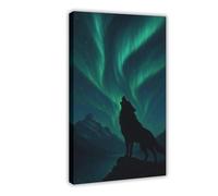 Poster su tela con lupi che ululano sotto l'aurora boreale, decorazione artistica da parete per soggiorno e camera da letto, 60 x 90 cm