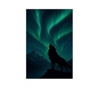 Poster su tela con lupi che ululano sotto l'aurora boreale, decorazione per camera da letto, ufficio, stanza, regalo, 60 x 90 cm