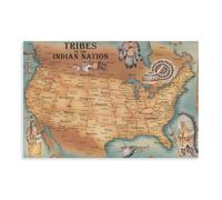 Poster su tela con mappa delle tribù dei nativi americani del Nord America, storia americana, decorazione artistica da parete per soggiorno e camera da letto, senza cornice, 40 x 60 cm