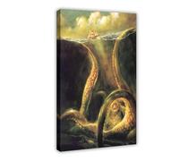 Poster su tela con miti norreni Kraken, decorazione per camera da letto, sport, ufficio, camera da letto, regalo, 30 x 45 cm
