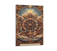 Poster su tela con motivo complesso dorato dei Tarocchi Arcani Maggiori, Ruota della Fortuna, Opere artistiche da parete, 20 x 30 cm