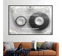 Poster su tela con musicassetta retrò e citazione "La vita non ha riavvolgimento", tema musicale, decorazione da parete per studio, casa, 80 x 120 cm, cornice interna