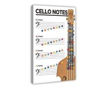 Poster su tela con note musicali e violoncello, apprendimento della teoria musicale, decorazione artistica da parete, per soggiorno e camera da letto, 20 x 30 cm