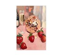 Poster su tela con palla a specchio con fragole, decorazione per camera da letto, ufficio, stanza, regalo, 20 x 30 cm