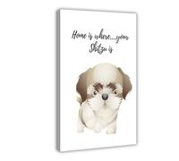 Poster su tela con scritta "Home Is Where Your Shitzu Dog" per camera da letto, ufficio, camera da letto, regalo, 60 x 90 cm