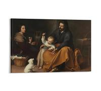 Poster su tela con stampa artistica da parete con immagine decorativa e stampa moderna con la sacra famiglia e uccellino Bartolome Esteban Murillo, 40 x 60 cm