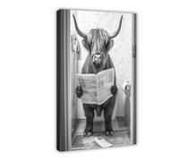 Poster su tela con stampa del rinoceronte che legge un giornale sulla toilette, decorazione artistica da parete per soggiorno e camera da letto, 50 x 75 cm
