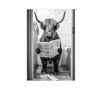 Poster su tela con stampa del rinoceronte che legge un giornale sulla toilette, decorazione artistica da parete per soggiorno e camera da letto, 30 x 45 cm