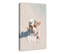 Poster su tela con stampa di donna che legge sulla spiaggia, decorazione per camera da letto, ufficio, stanza, regalo, 40 x 60 cm