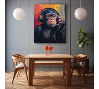 Poster su tela con stampa di scimmie con graffiti colorati, quadro astratto da parete, dipinto artistico con animali divertenti, per la decorazione murale del soggiorno (60x90 cm/senza cornice)