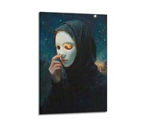 Poster su tela con stampa di una donna che indossa una maschera sotto le stelle, poster decorativo moderno per la camera da letto, per la camera da letto (30 x 45 cm)