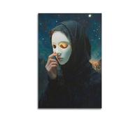 Poster su tela con stampa di una donna che indossa una maschera sotto le stelle, poster decorativo moderno per la camera da letto, per la camera da letto (30 x 45 cm)