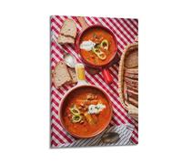 Poster su tela con stampa di zuppa di paprika con pane, decorazione moderna da parete e decorazione moderna per la camera da letto (50 x 75 cm)
