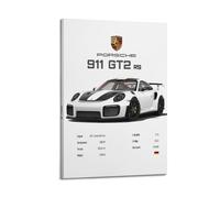 Poster su tela con statistiche 911 GT2 RS bianco da corsa sportiva su tela, immagine artistica moderna, 40 x 60 cm