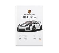 Poster su tela con statistiche 911 GT2 RS bianco da corsa sportiva su tela, immagine artistica moderna, 40 x 60 cm